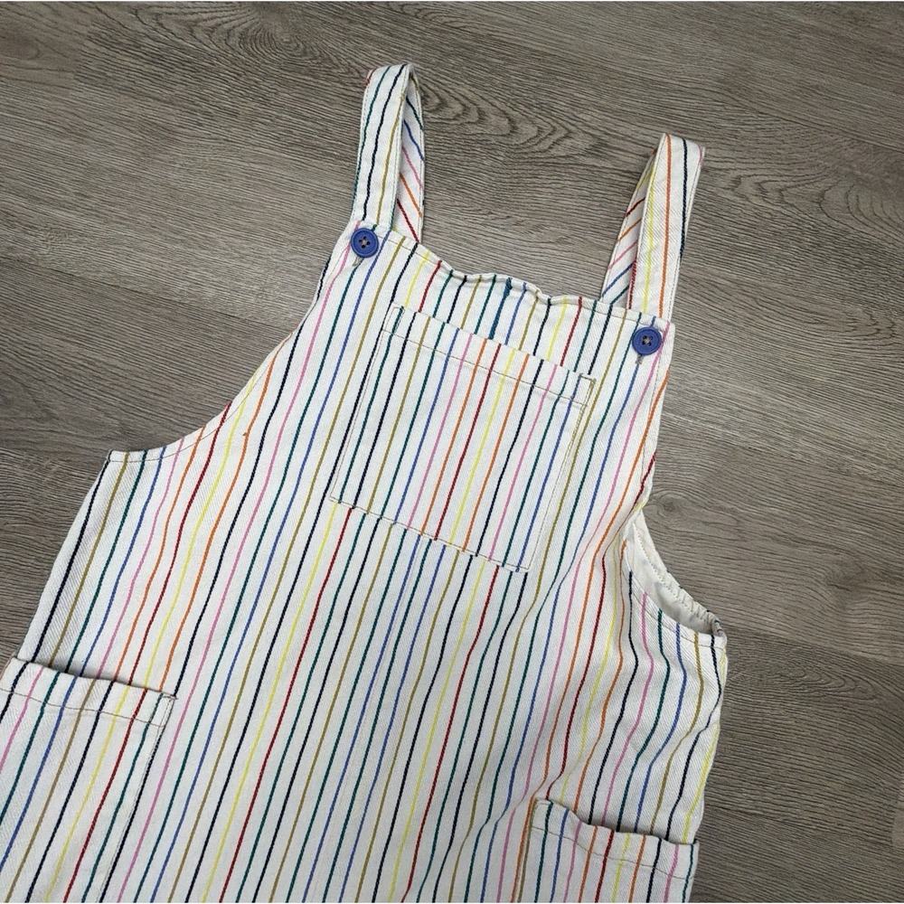 Mini Boden Overalls Kids 7-8Y Rainbow Stripe Cotton Denim Bib One Piece Pockets